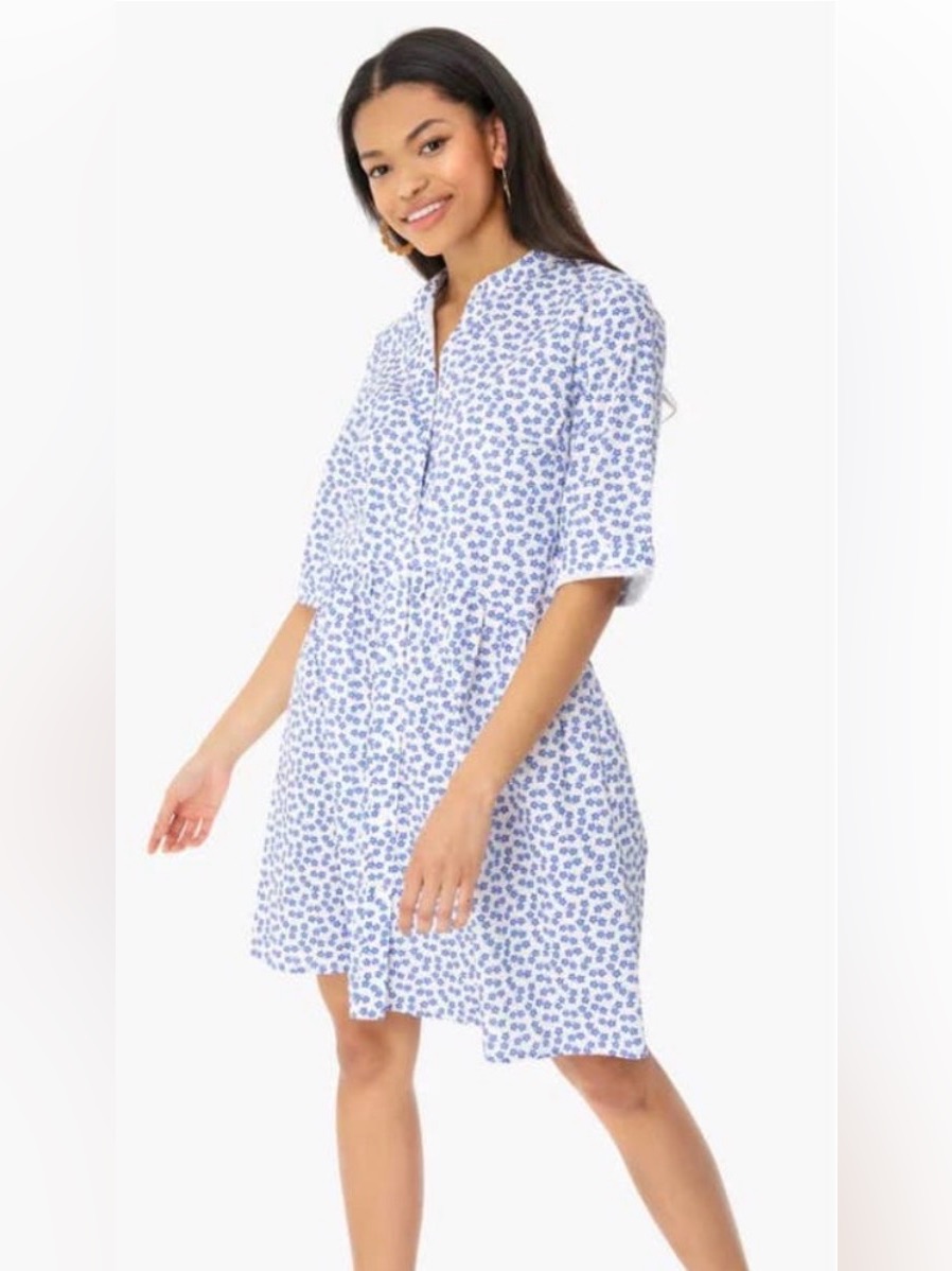 Tuckernuck Ditsy Royal Shirt Dress Blue White Floral Womens Medium